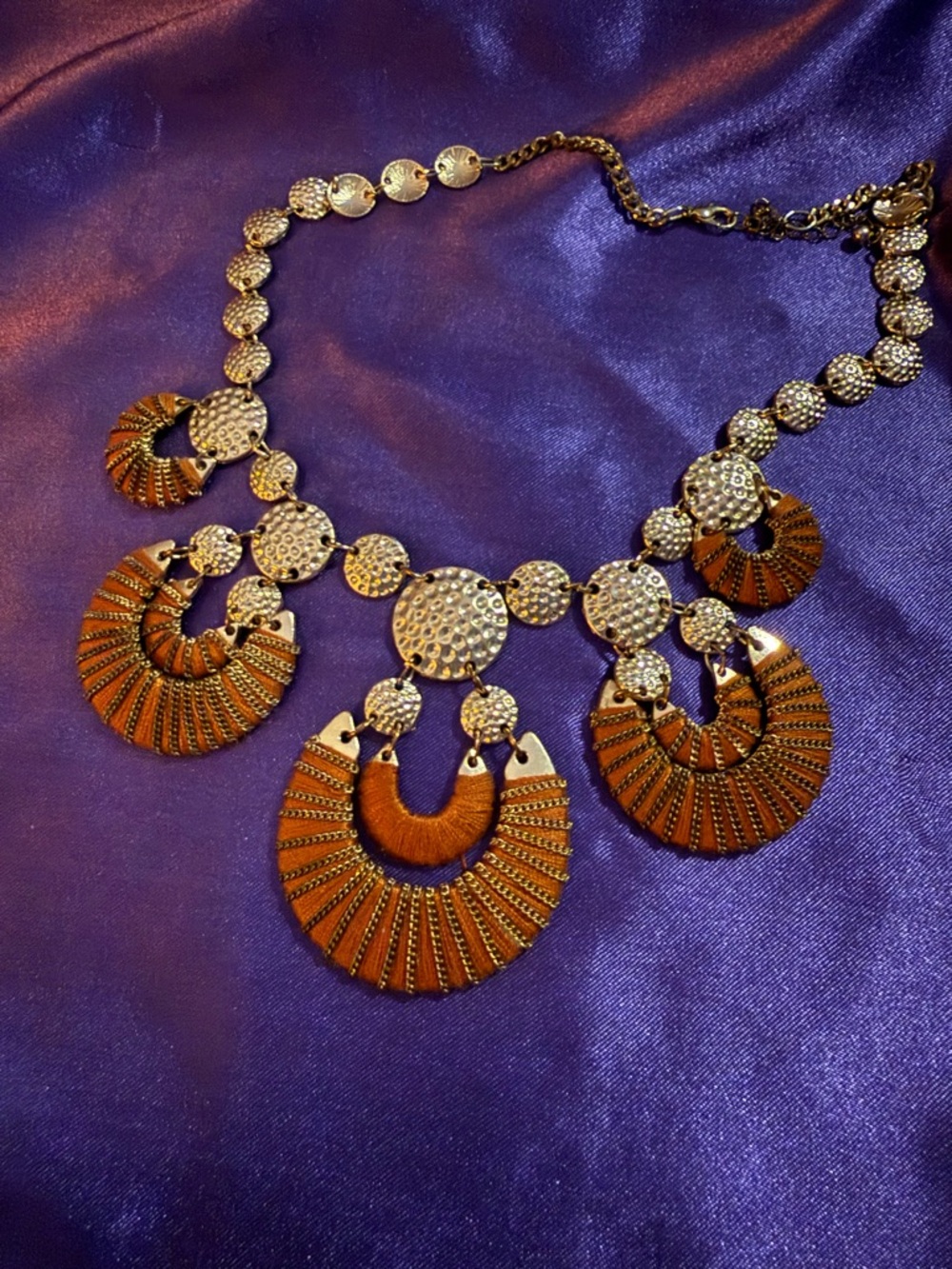 Gold and Brown Statement Fan Pendant Necklace